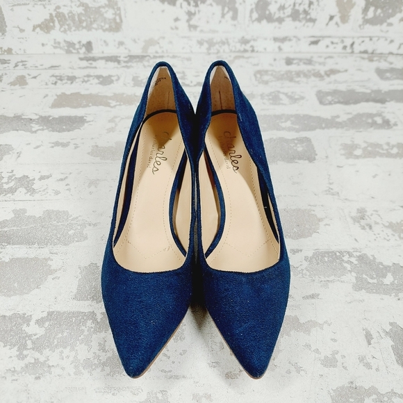 Charles By Charles David Navy Blue Suede Leather Slip On Pointy Toe Heels M201 - Picture 3 of 12